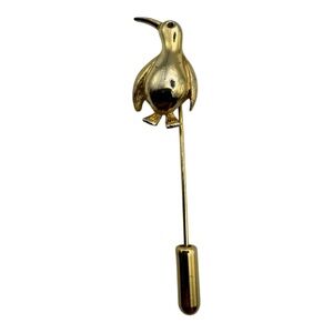 Vintage D’Orlan Penguin‎ Stick Pin Gold Tone Lapel Brooch 2” Signed 9525